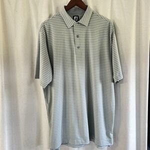 FootJoy Shirt Mens XL Striped Gray Short Sleeve Embroidery Performance Golf Polo
